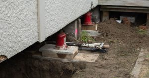 Jack and pack re-levelling work being carried out under a Christchurch home